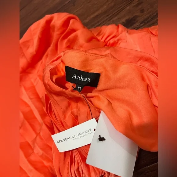 Dream Coral Pleated Satin One Shoulder Dream Destination Midi Dress NWT NY&C M - Picture 10 of 13